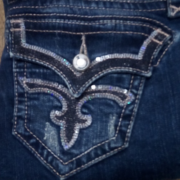Rock Revival NWOT Women's 26 Etty Embellished Shimmer Boot Cut Distressed - Picture 2 of 8